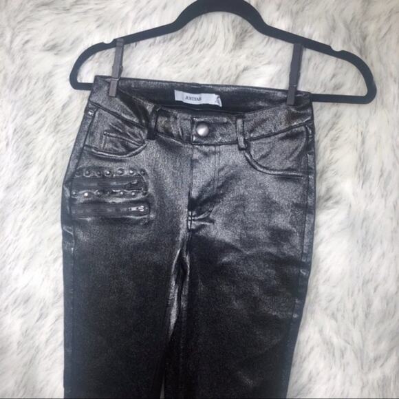 JustFab metallic silver & black studded punk jeggings jean leggings - Picture 6 of 8